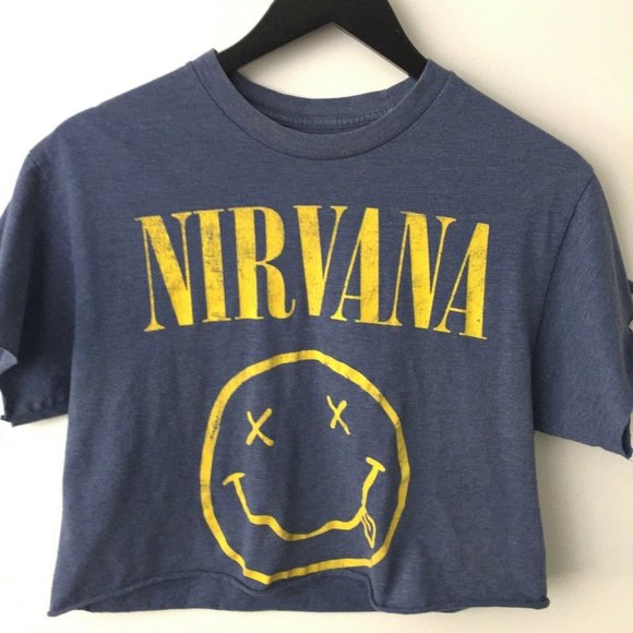 Nirvana Graphic Band Tee T Shirt Crop Top Cut M - Picture 2 of 6